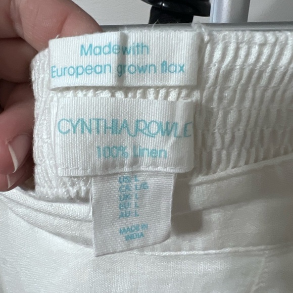 NEW Cynthia Rowley Women’s 100% Linen Pants White/ Yellow Wide Leg Ankle Size L - Picture 3 of 4